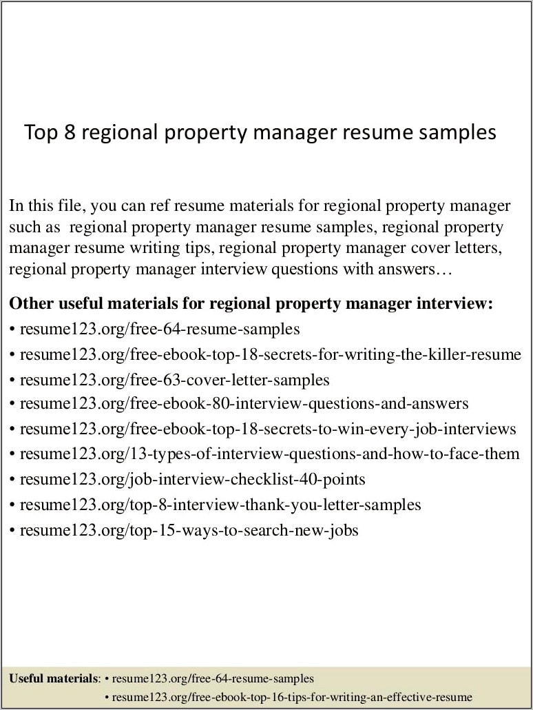 Regional Property Manager Resume Objective Examples