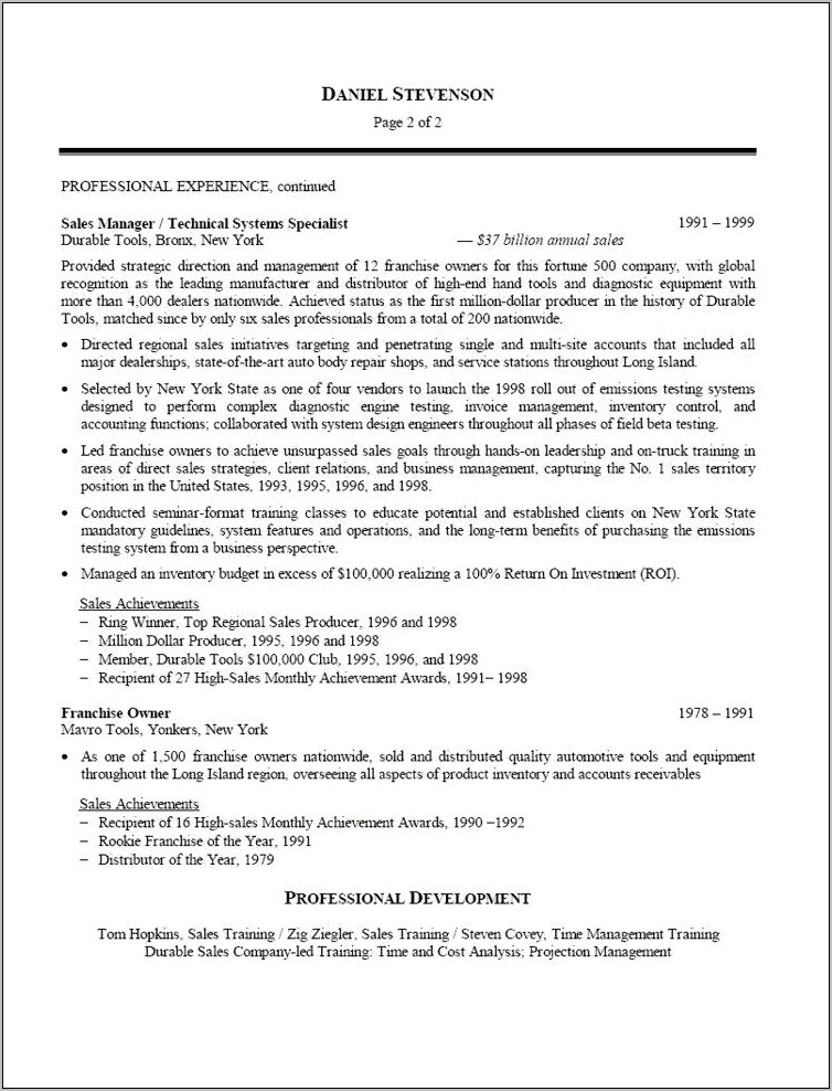 Regional Sales And Marketing Manager Resume