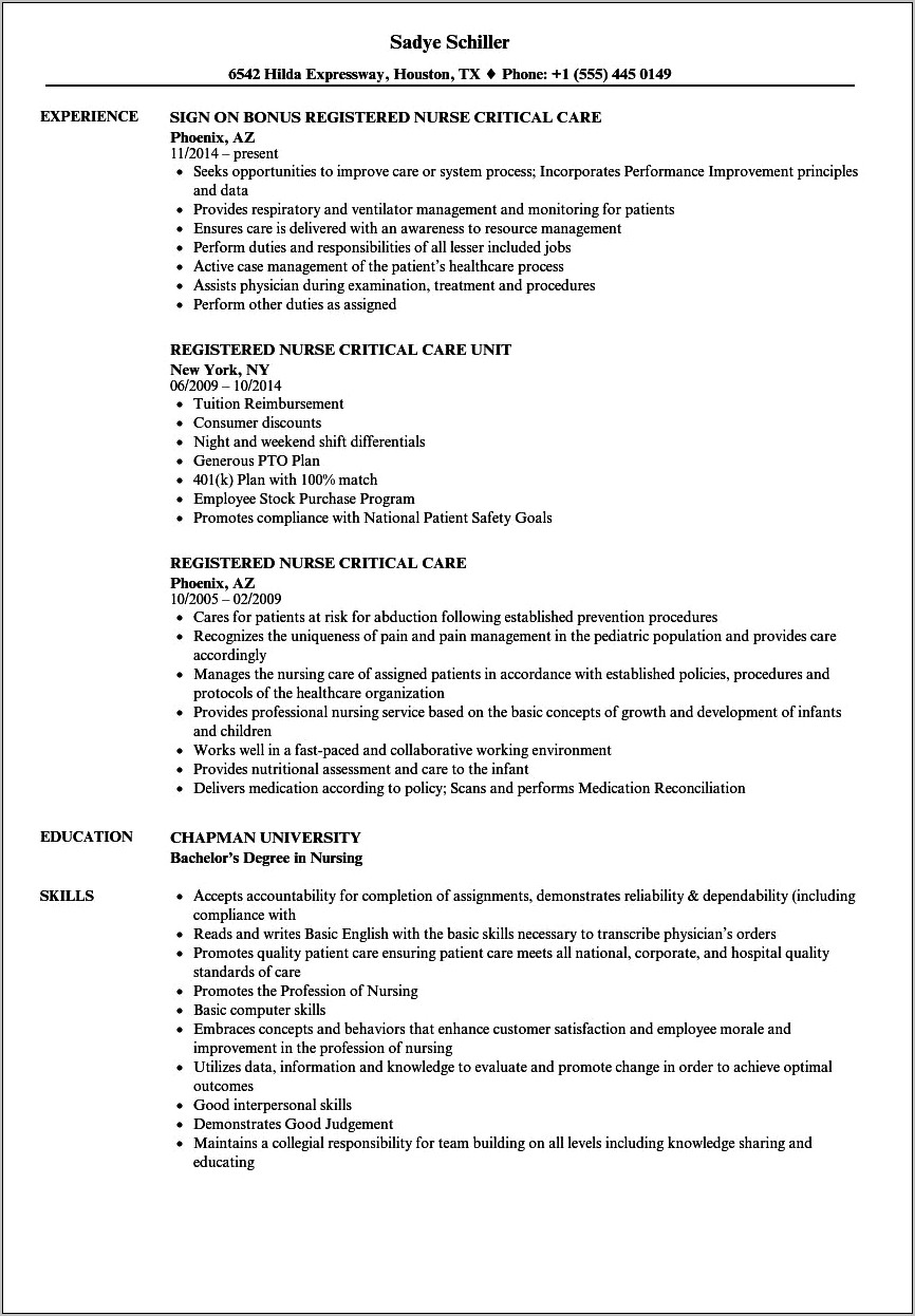 Registered Nurse Job Summary For Resume