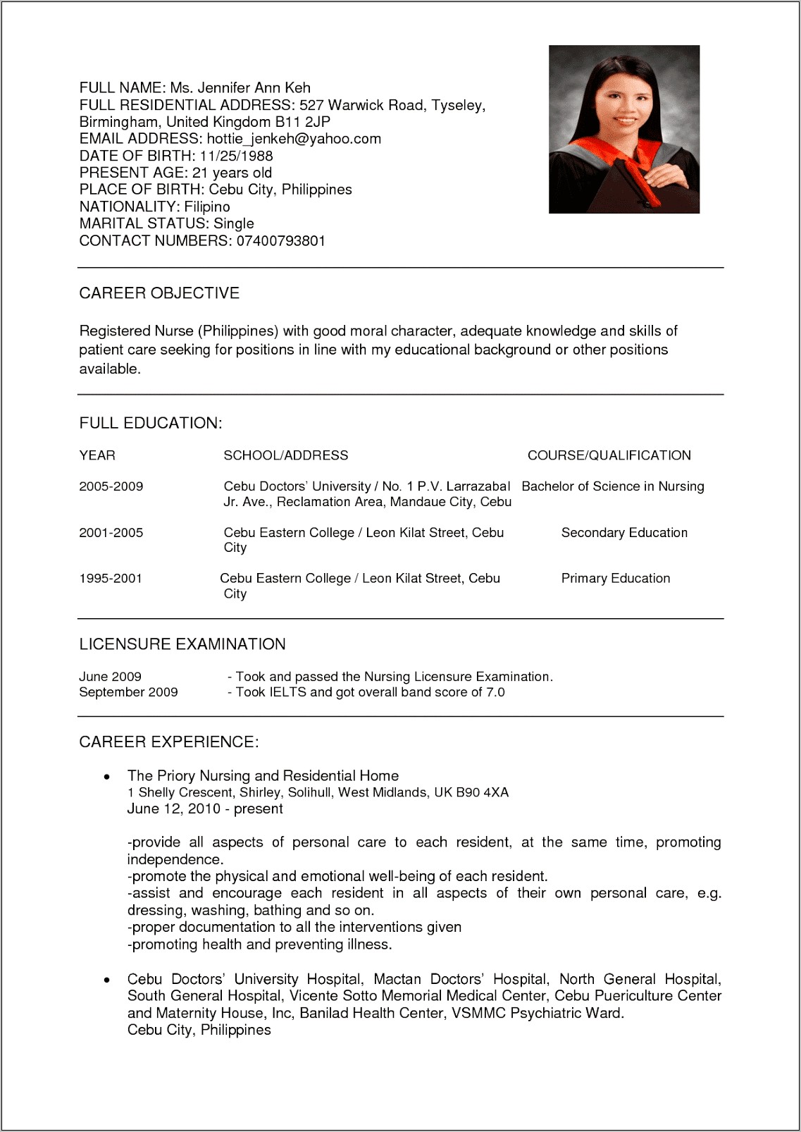 Registered Nurse Resume Sample Format Australia