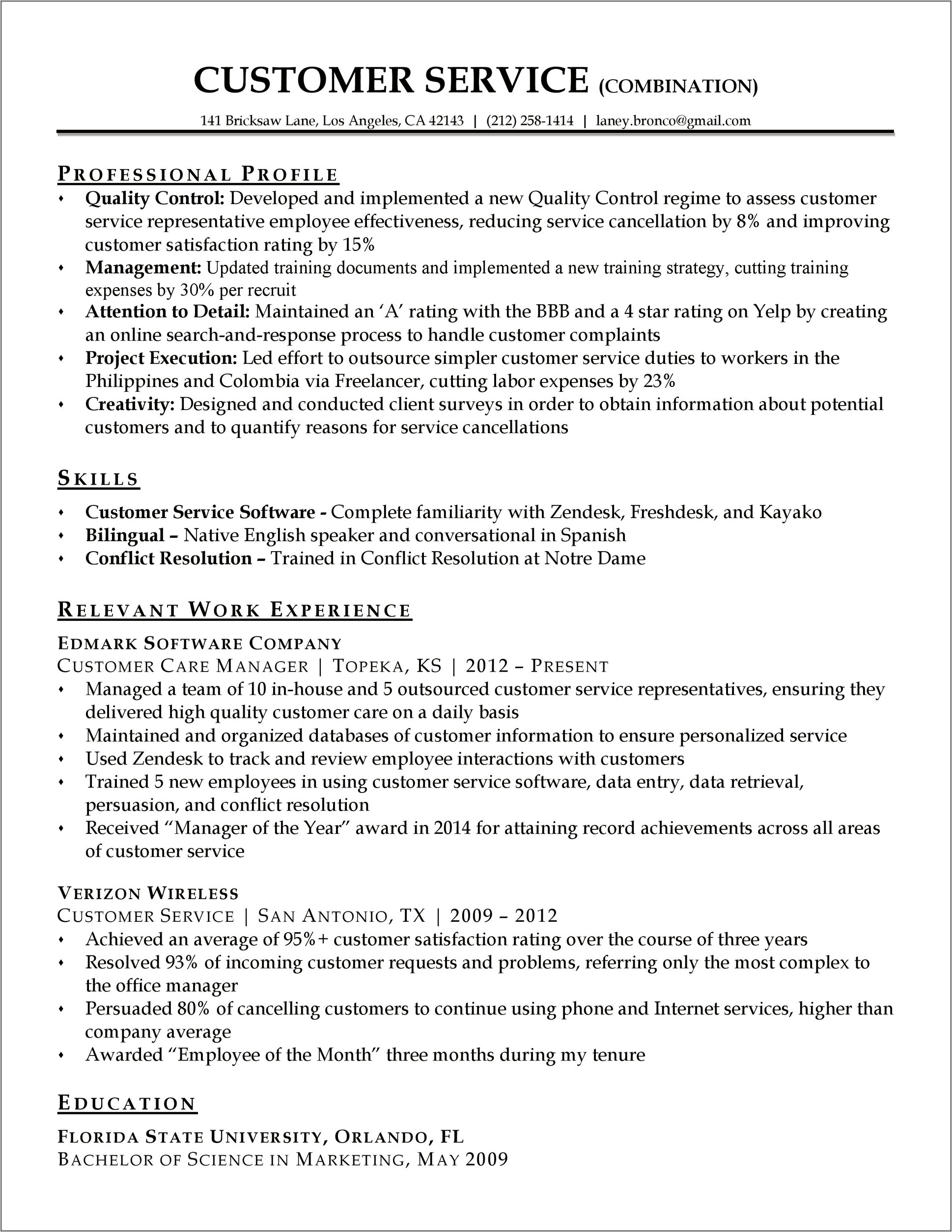 Relevant Skills And Experience Resume Examples