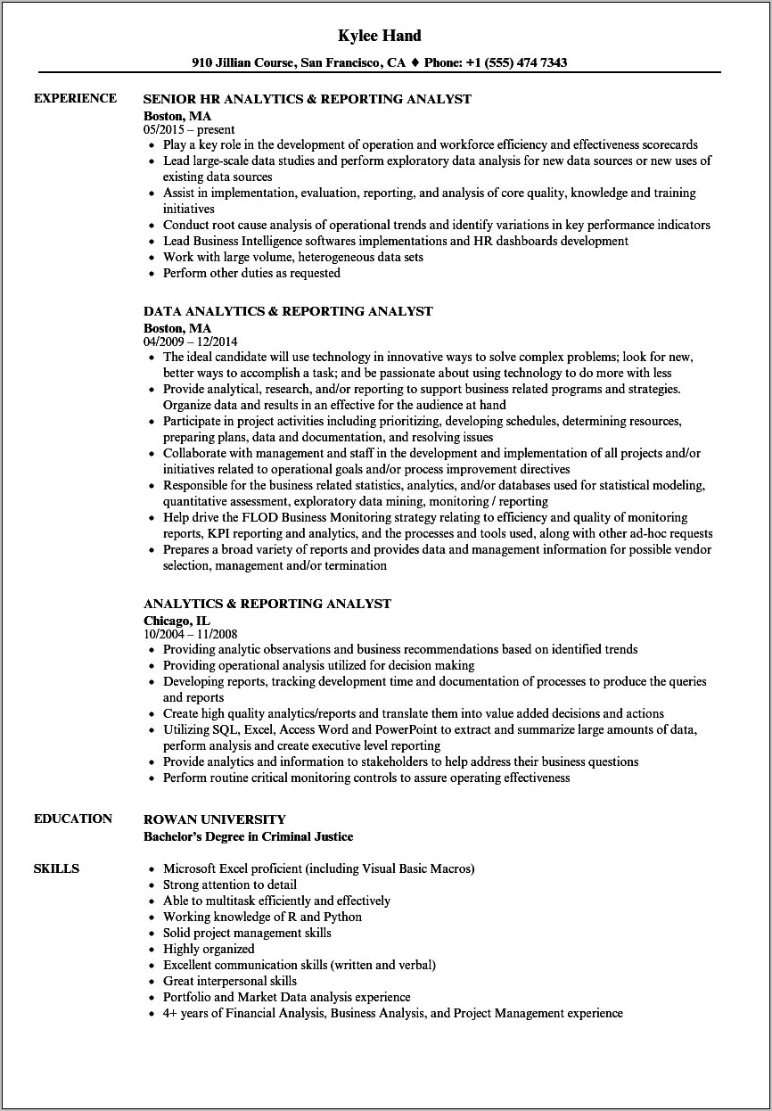 Reporting And Data Analyst Resume Sample