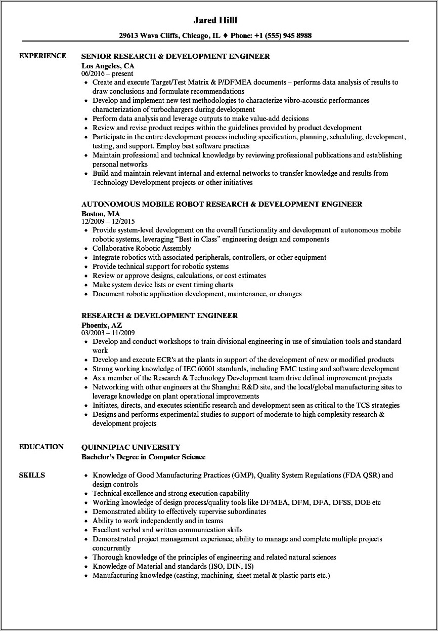 Research And Development Of Skills Resume