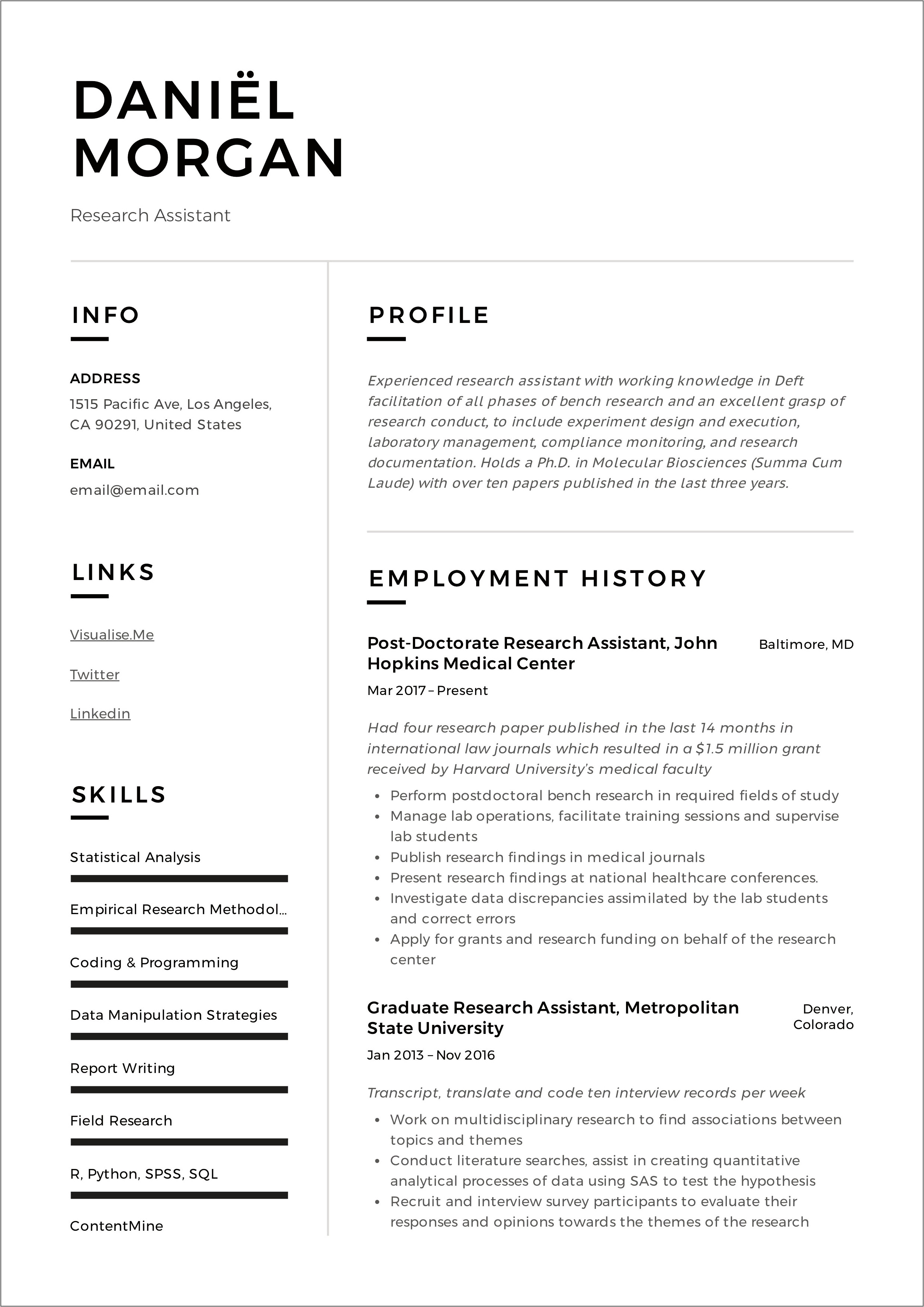 Research Assistant Poultry Job Description For Resume