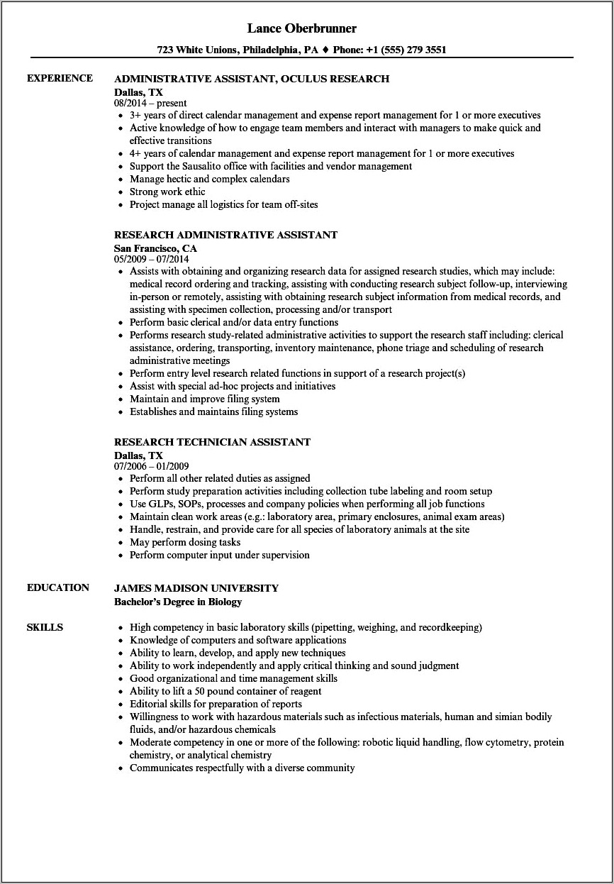 Research Assistant Resume With No Experience