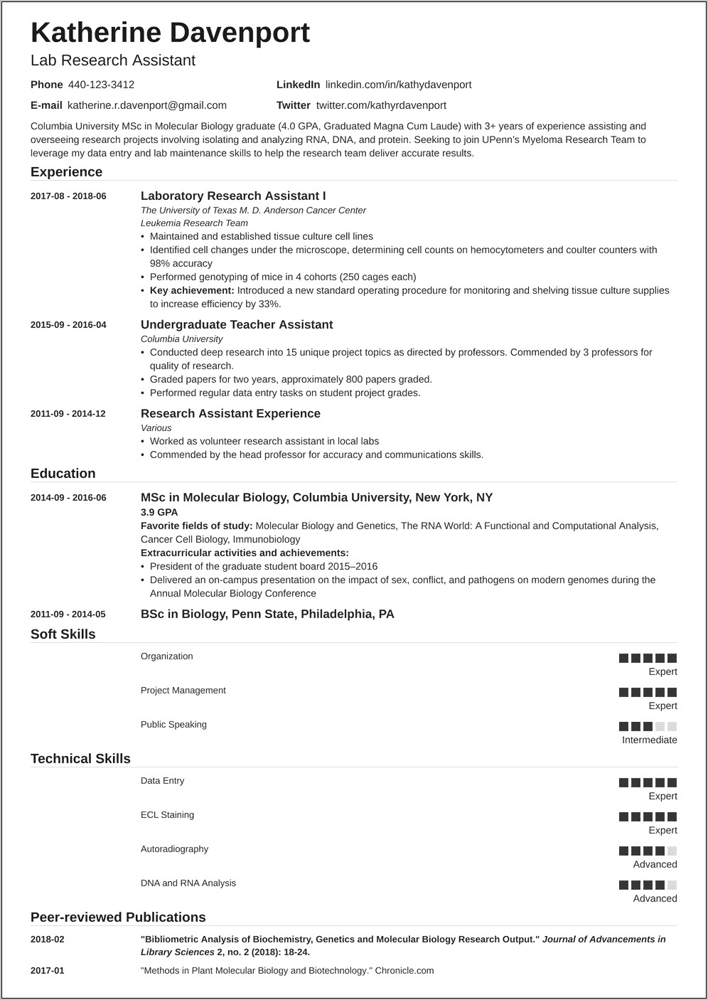 Research Experience On A Resume Example