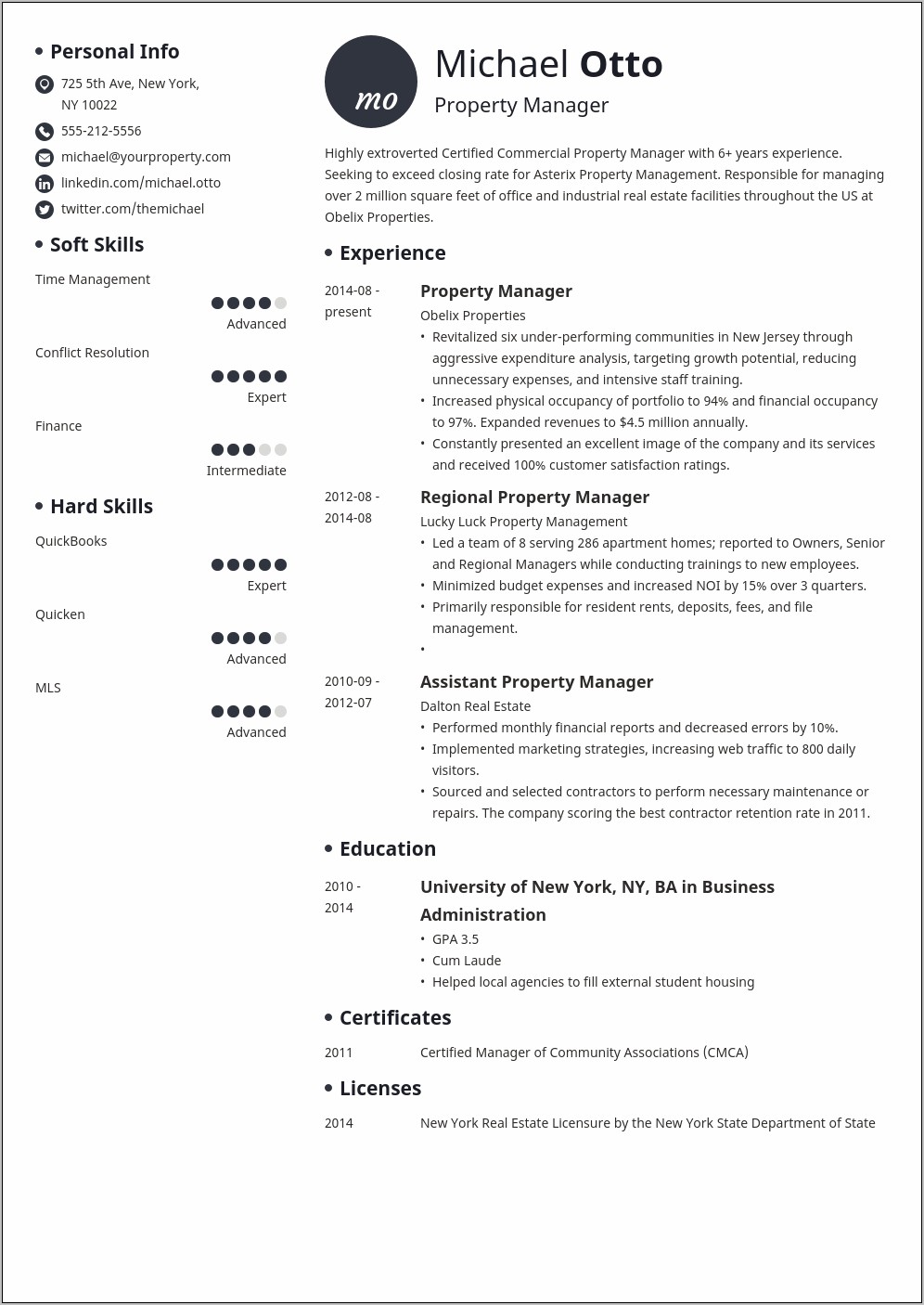 Resident Apartment Manager Career Objective For Resume