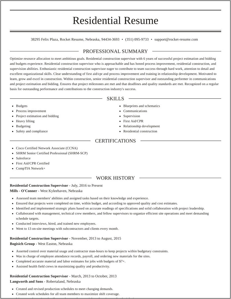 Resident Supervisor Job Description For Resume