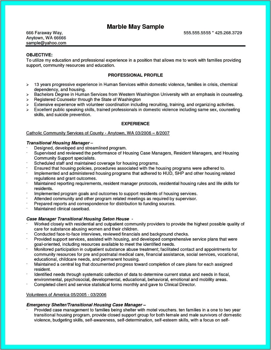 Residential Group Home Manager Sample Resume
