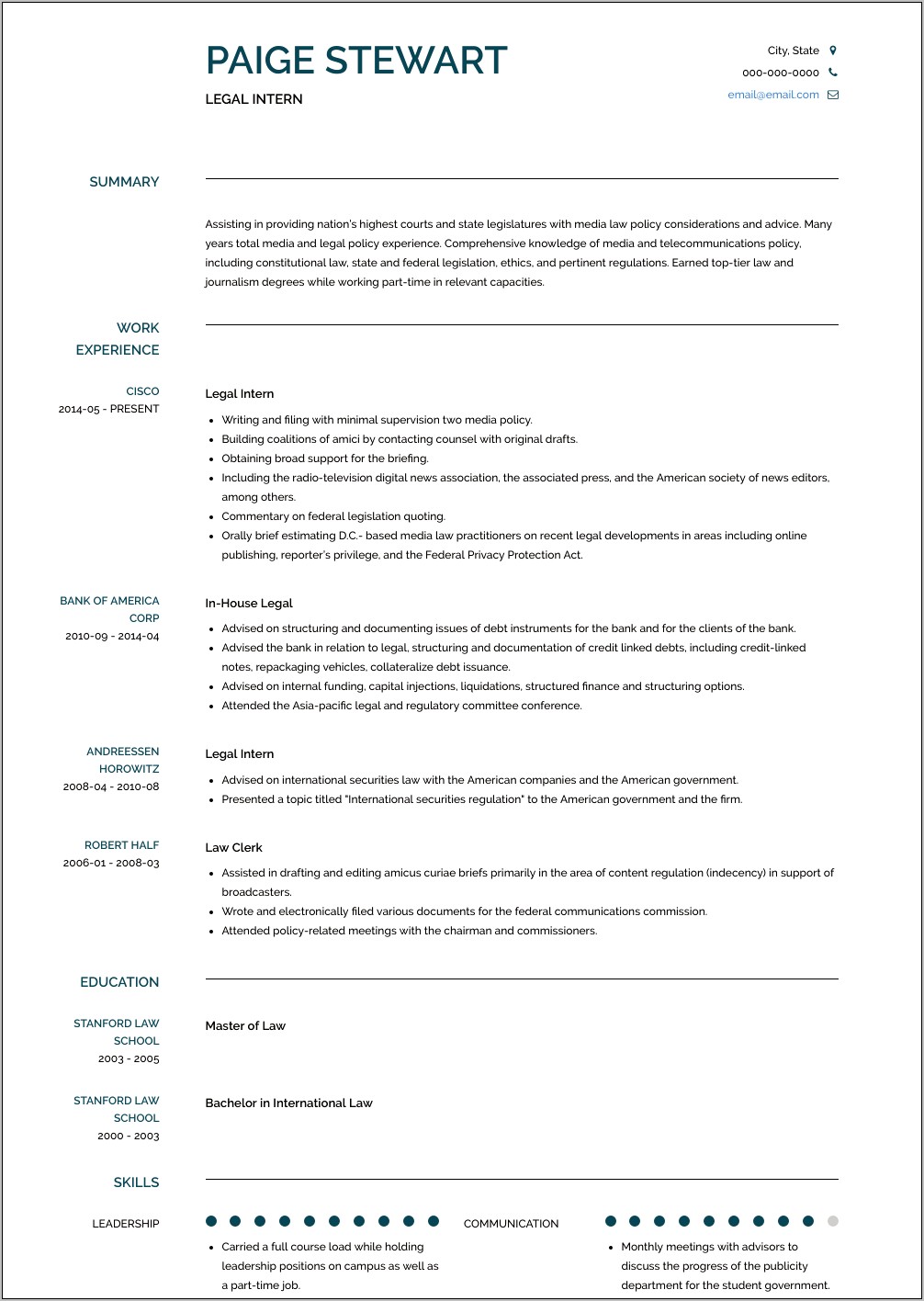 Residential Real Estate Intern Resume Example