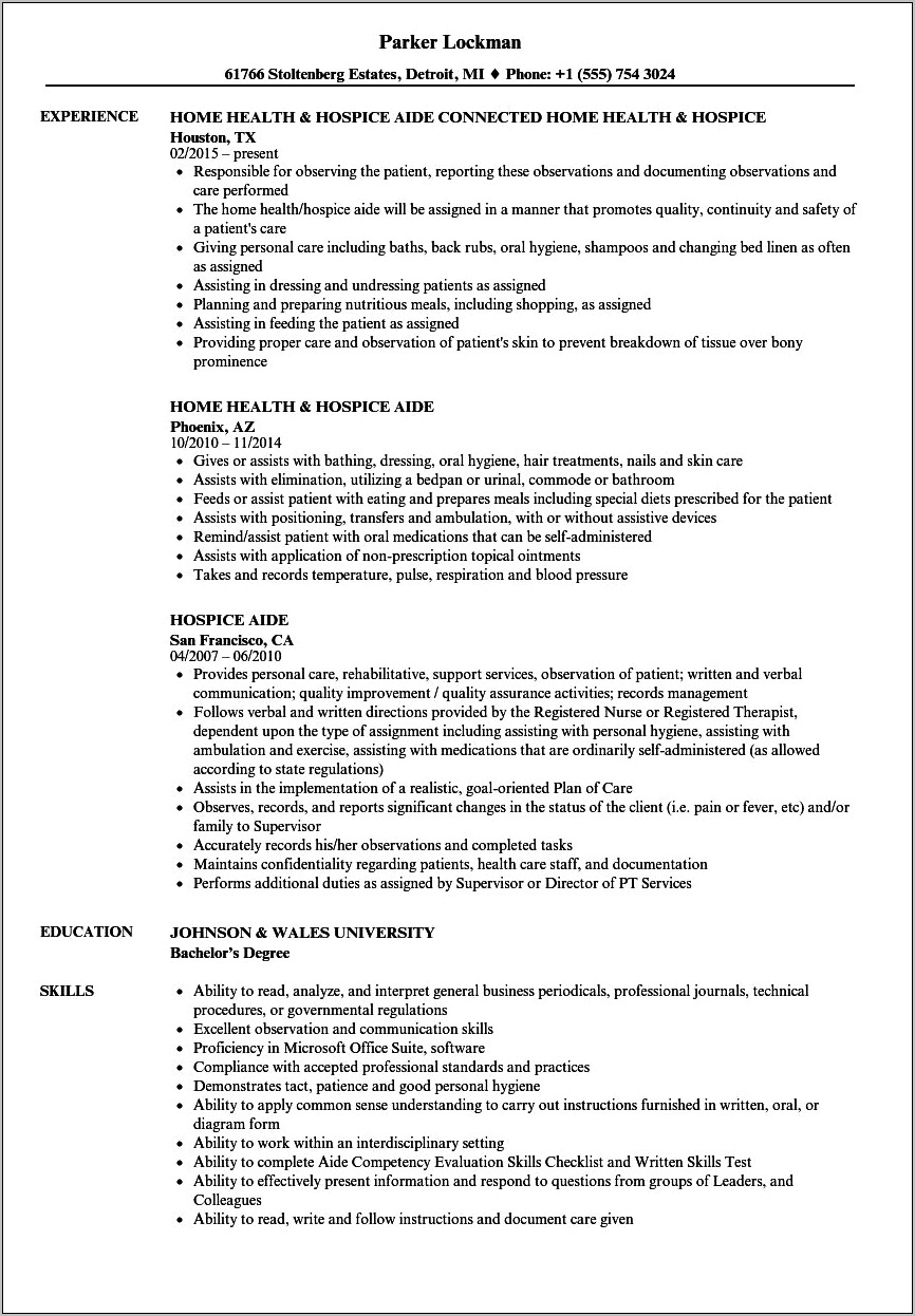 Respite Care Job Description For Resume