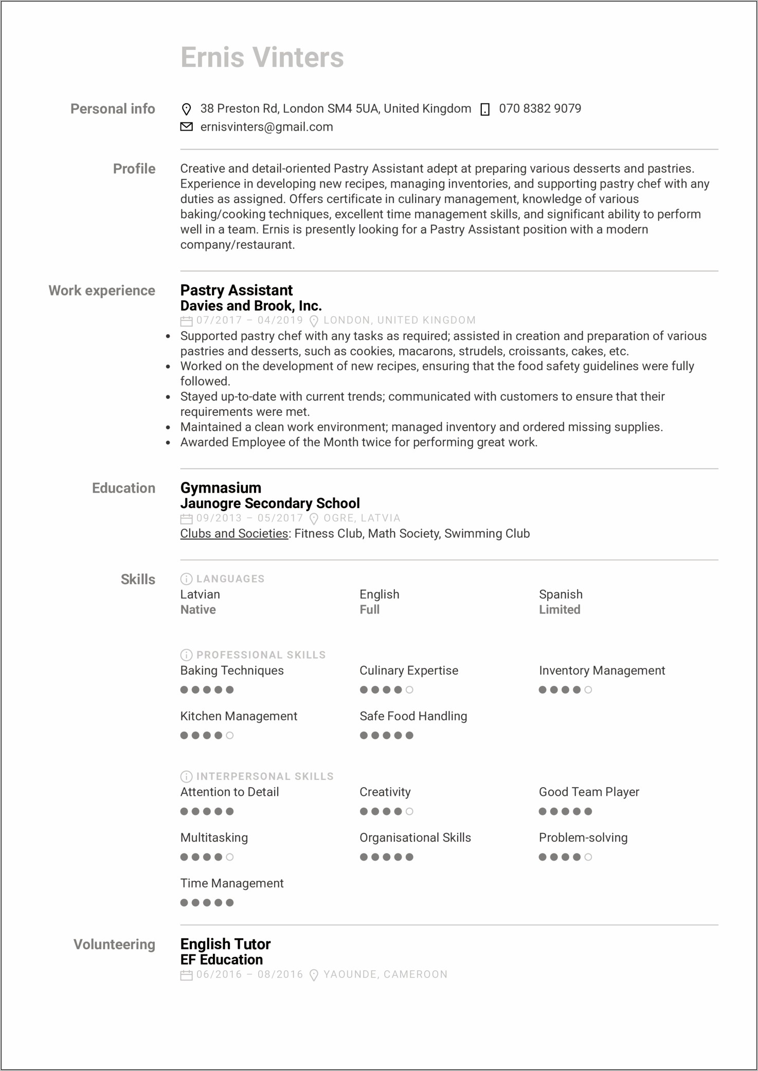 Restaurant Assistant Job Description For Resume
