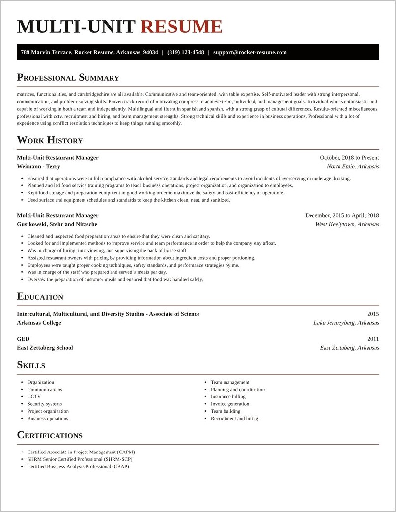 Restaurant Manager Resume Examples 2018