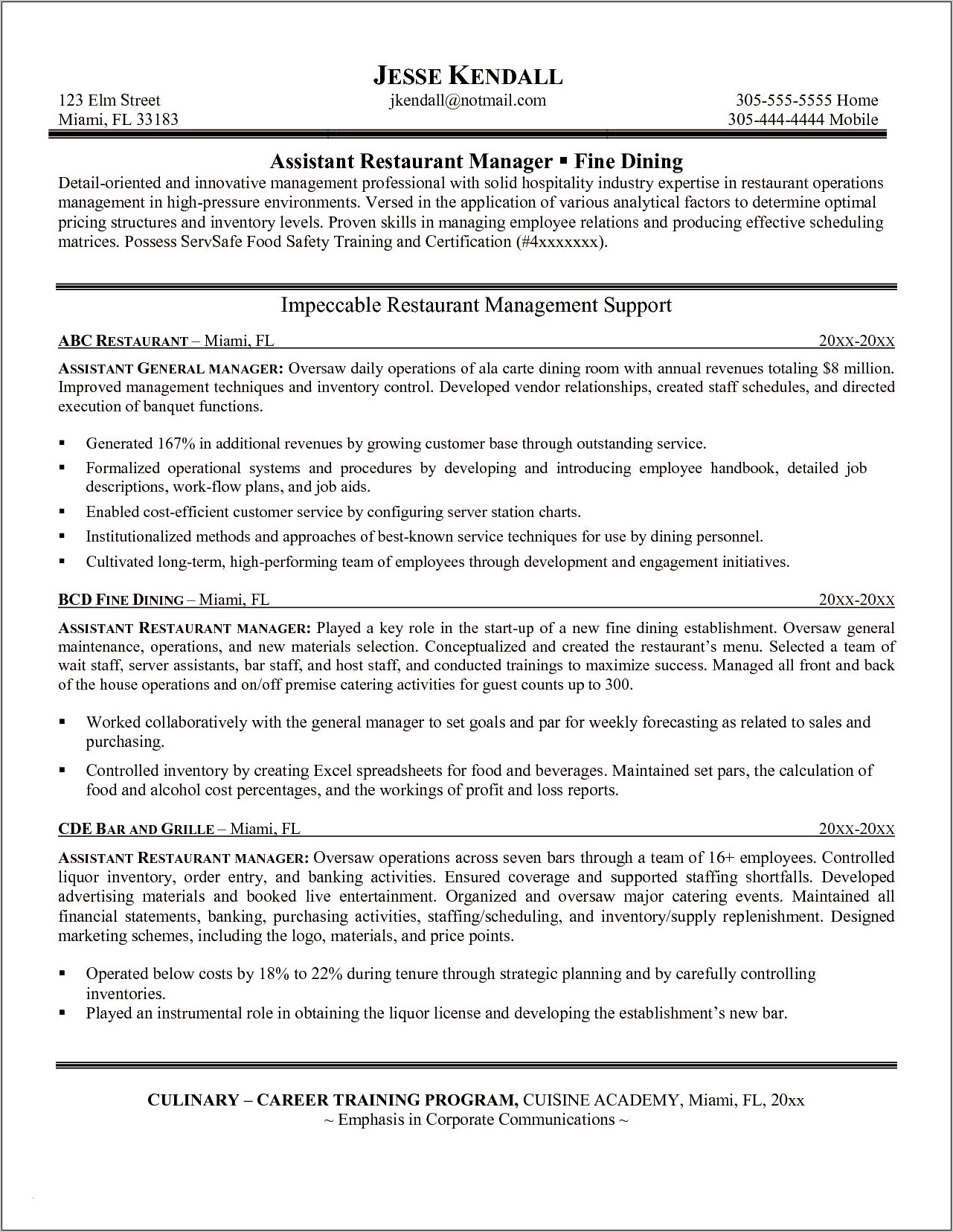 Restaurant Operations Manager Resume Examples