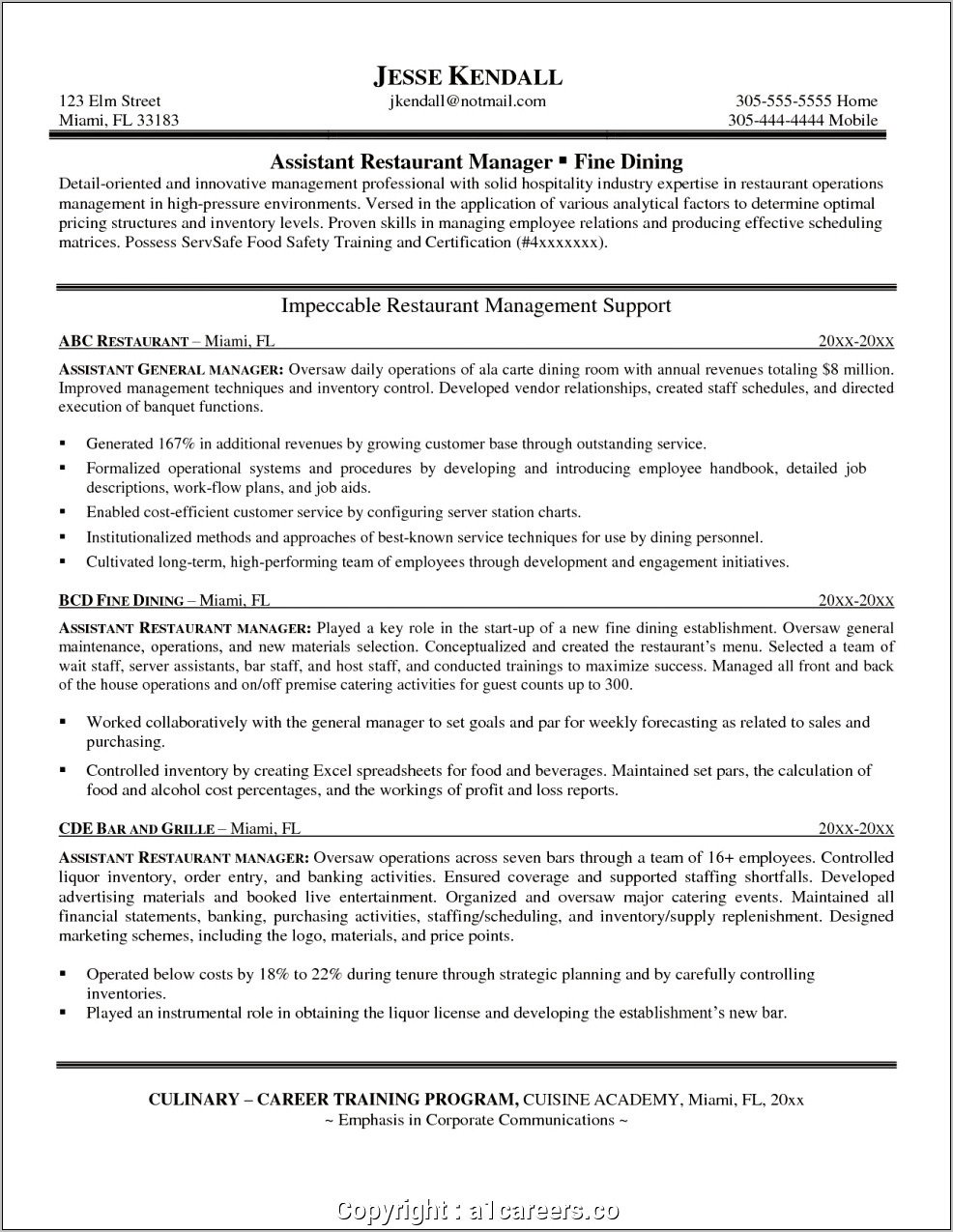 Restaurant Purchasing And Inventory Manager Resume