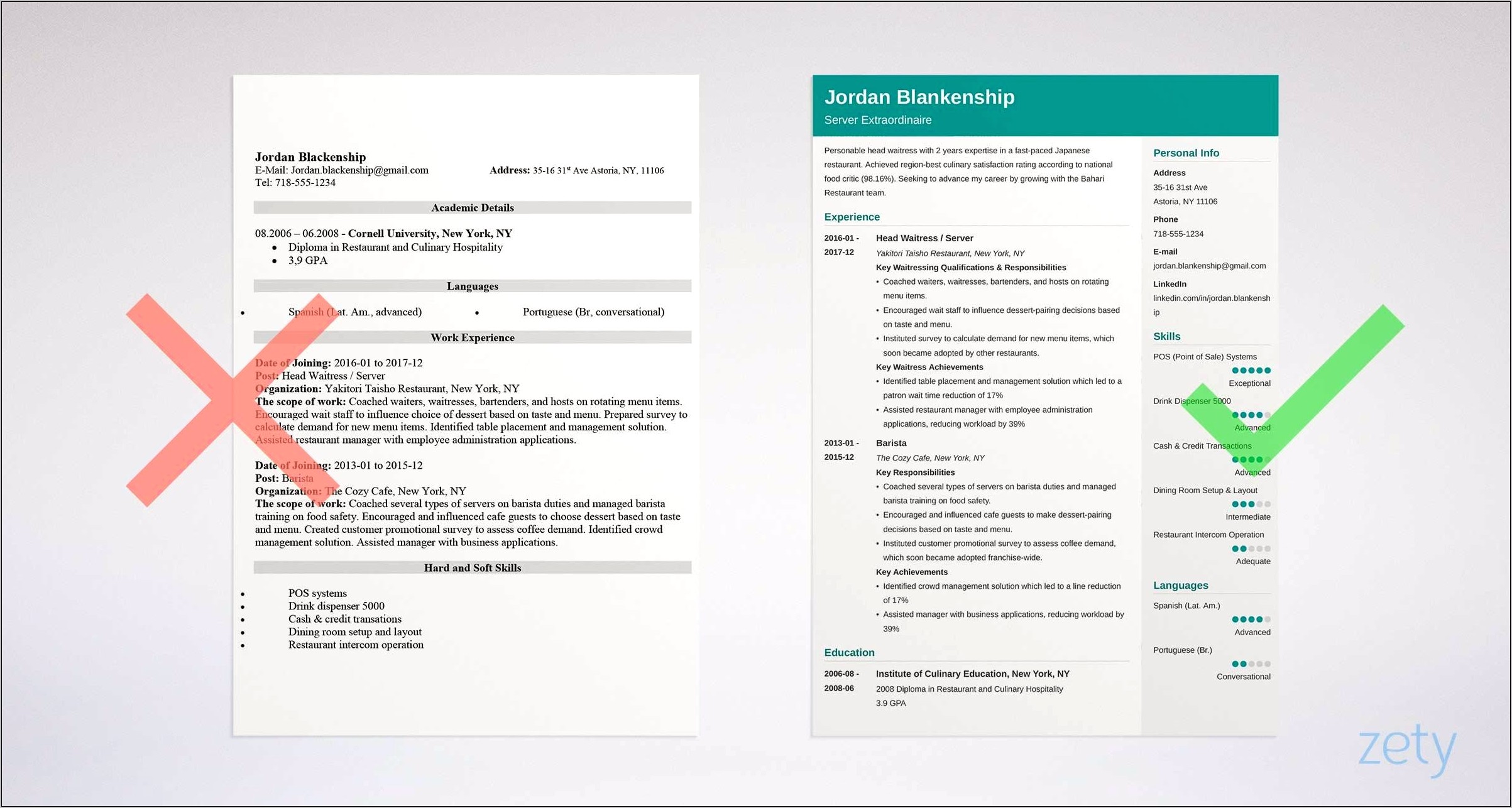 Restaurant Server Job Description Resume Sample