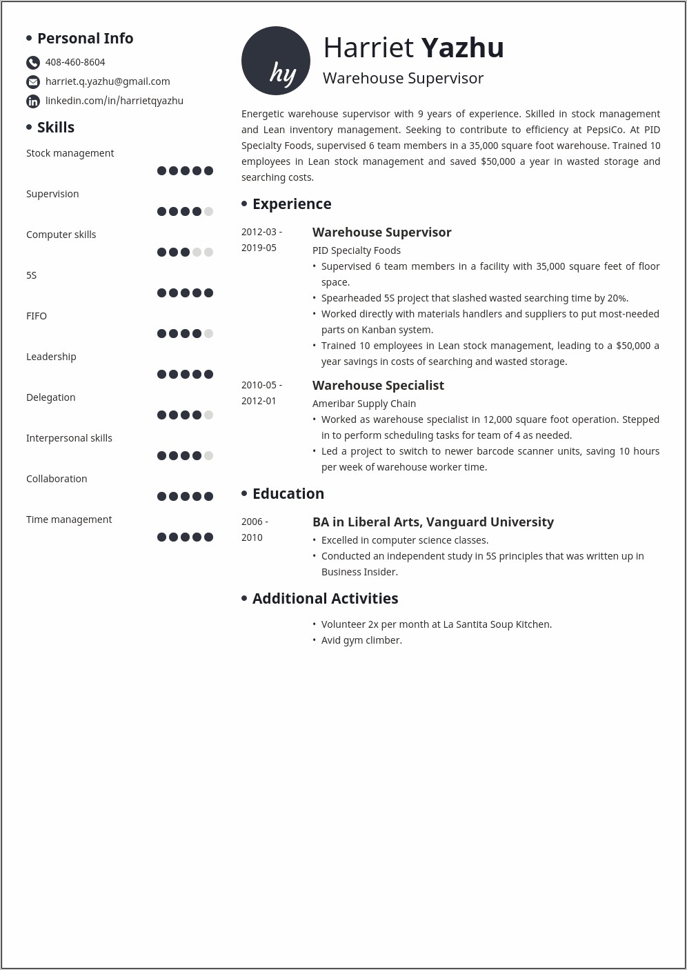 Restaurant Shift Manager Job Description For Resume