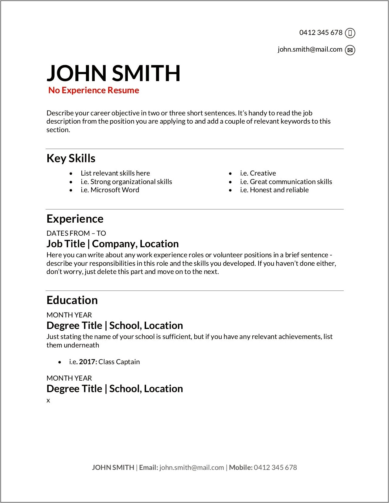 Resume Accomplishments For Someone With No Work Experience