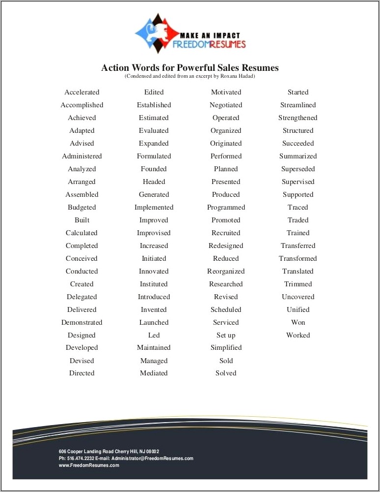 Resume Action Words In Charge Of