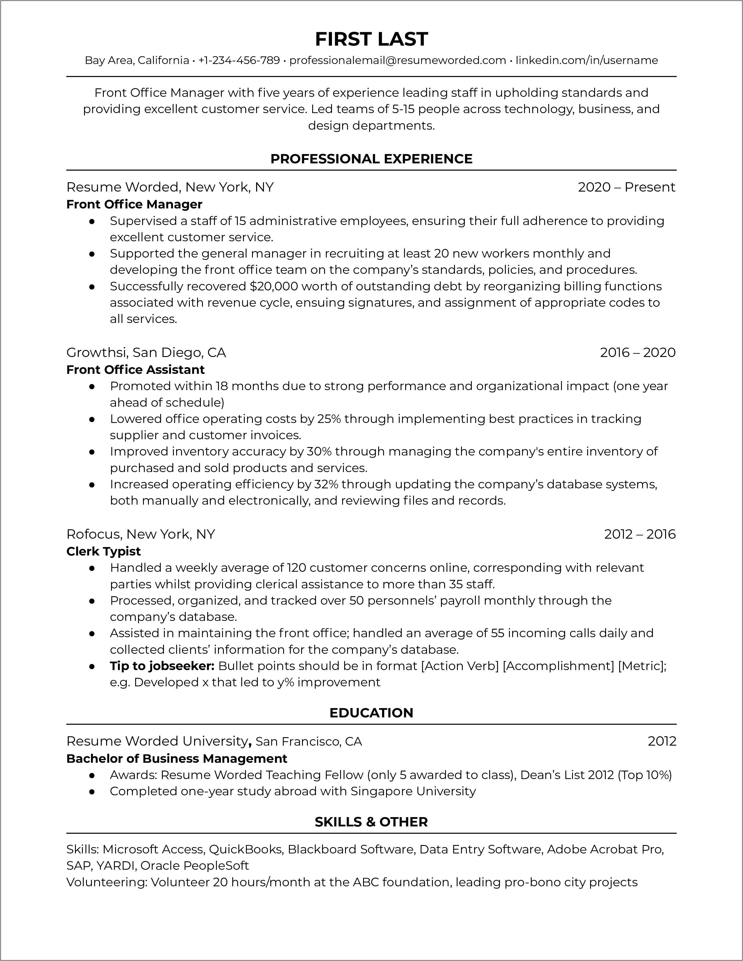 Resume Activistes For Office Managers