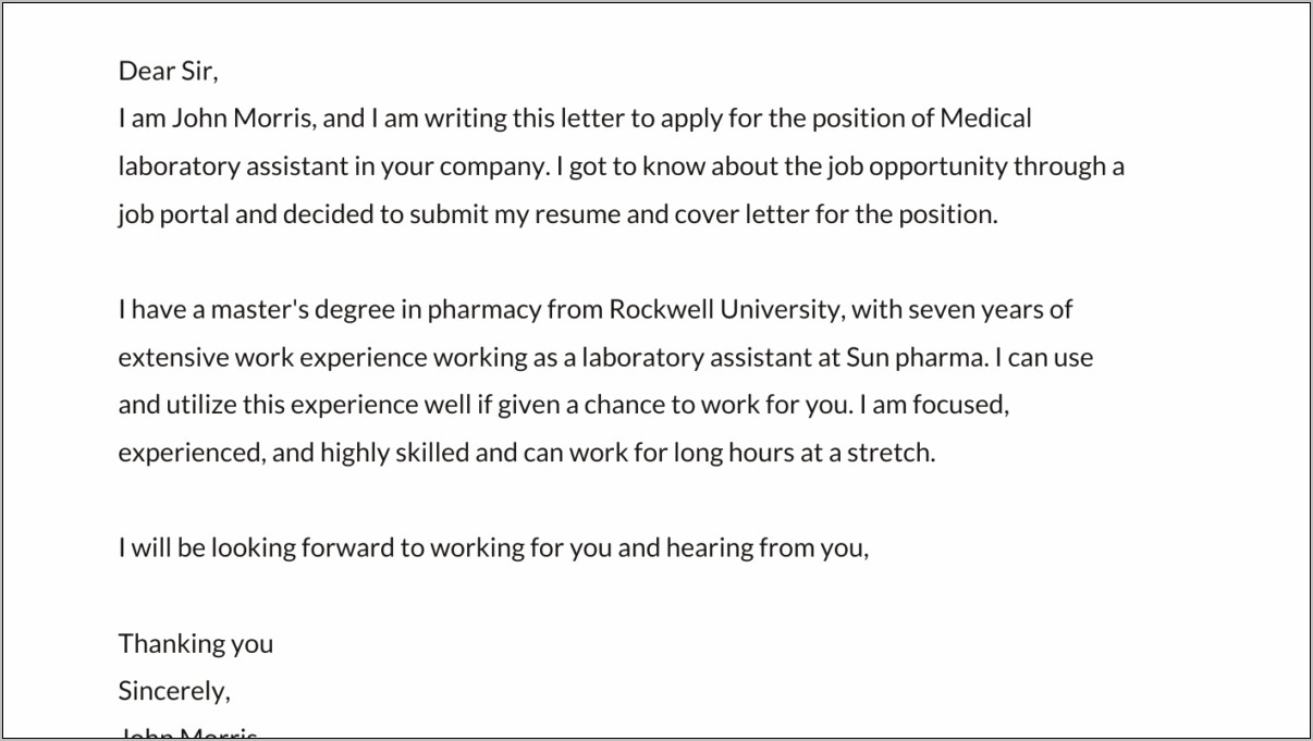 Resume And Cover Letter For Laboratory