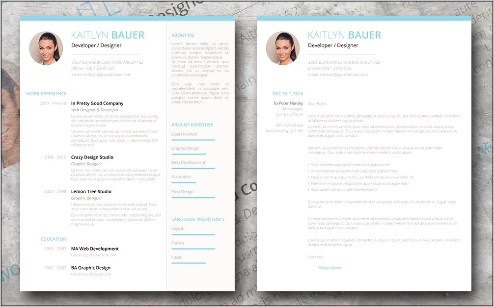 Resume And Cover Letter Matching Templates