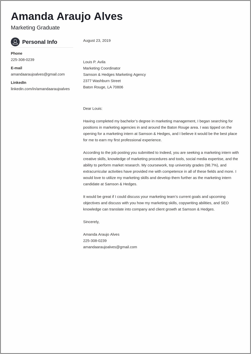 Resume And Cover Letter Template Marketing