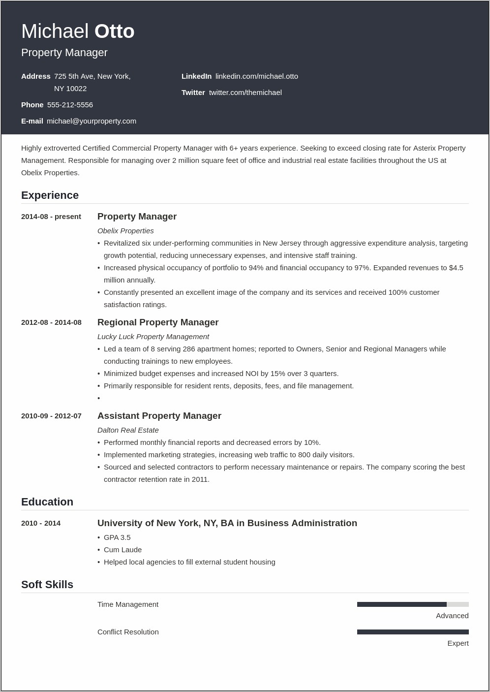 Resume Assistance For Property Manager