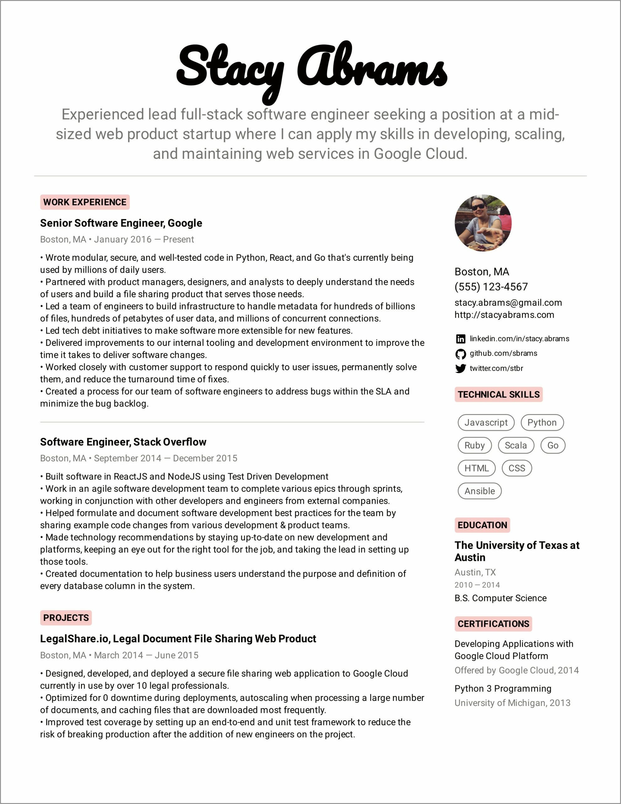 Resume Best Practices Tips Advice Example