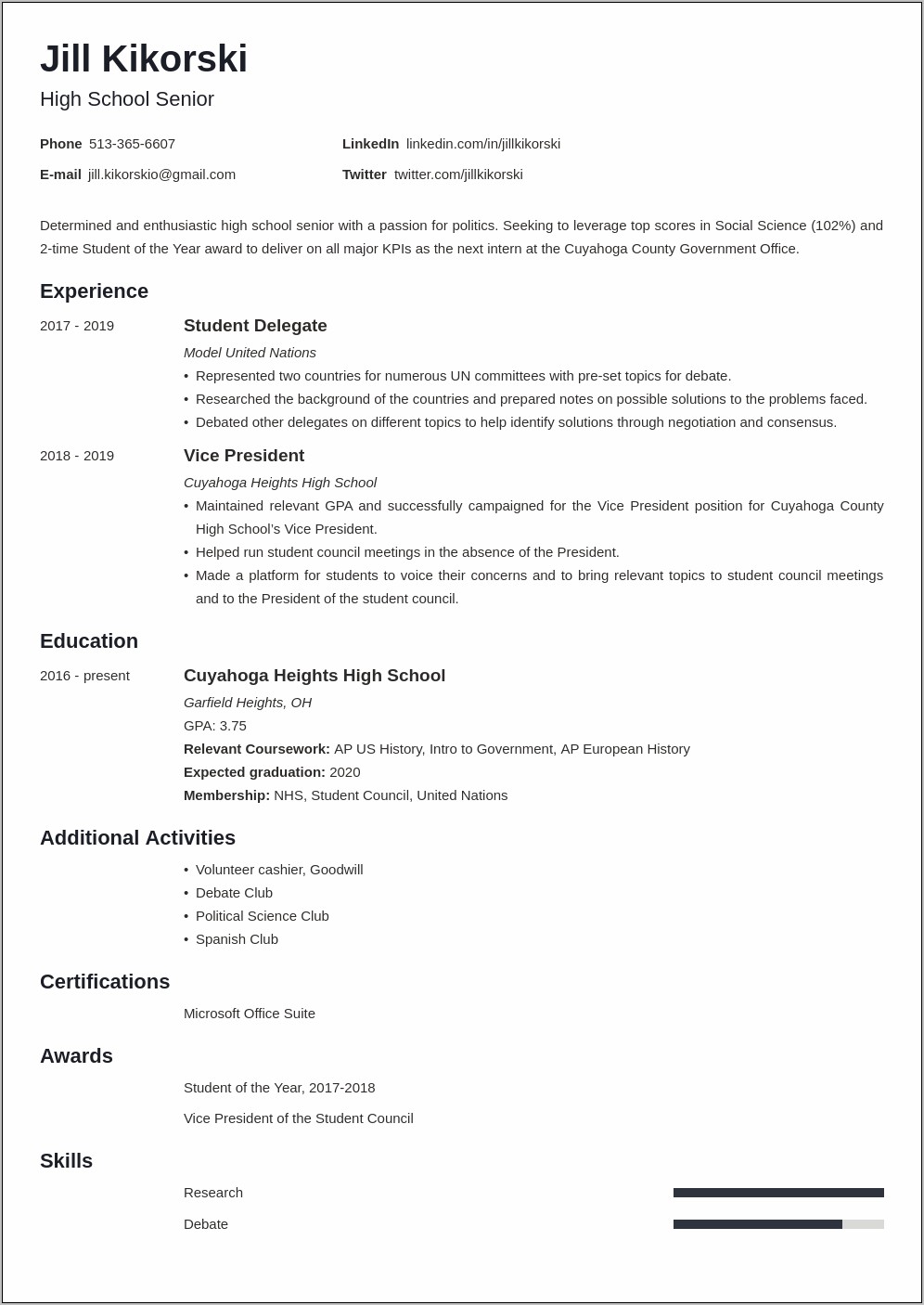 Resume Bullet Points For High School Students