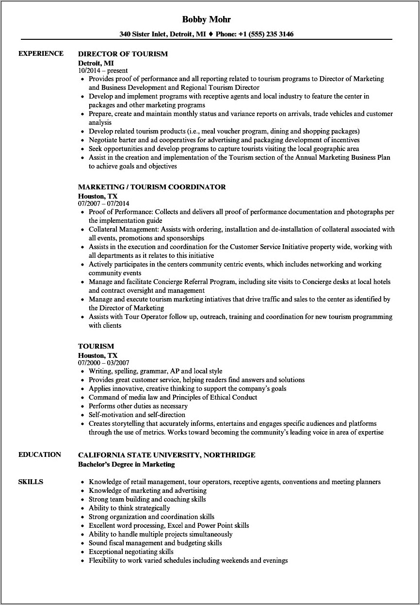 Resume Career Objective Examples Hospitality