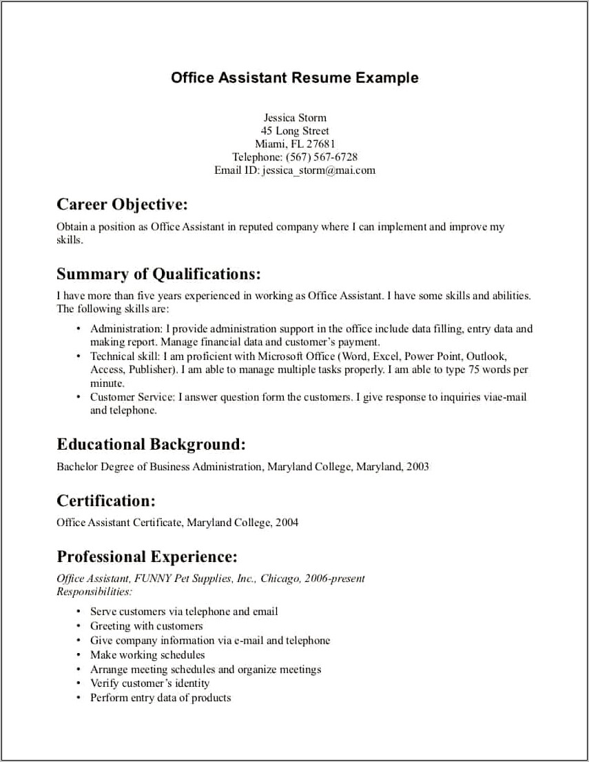 Resume Career Objective For No Experience