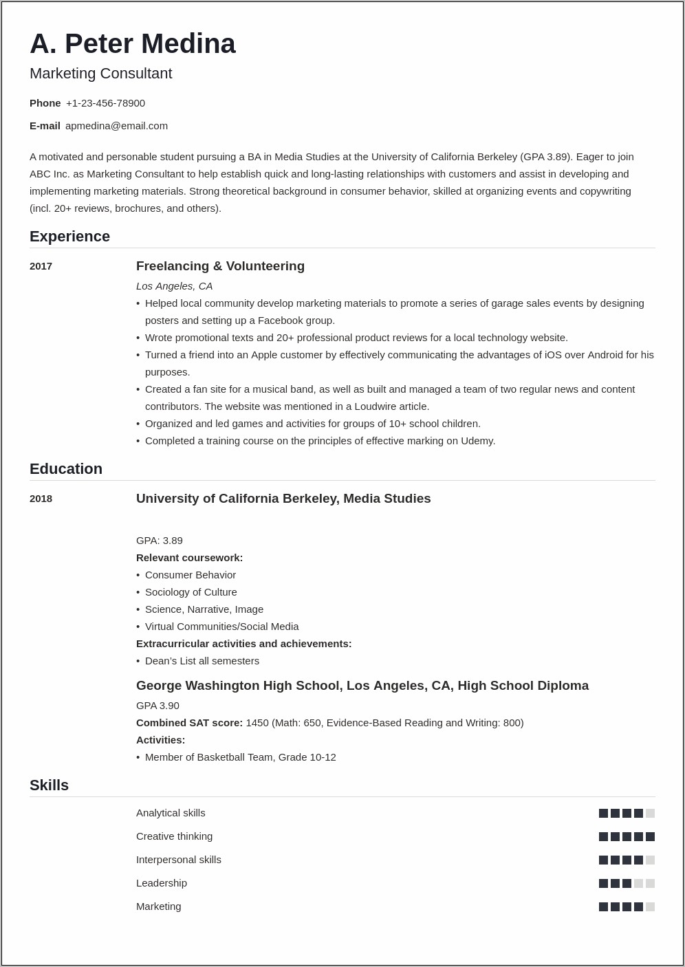 Resume Categories For First Job No Experience