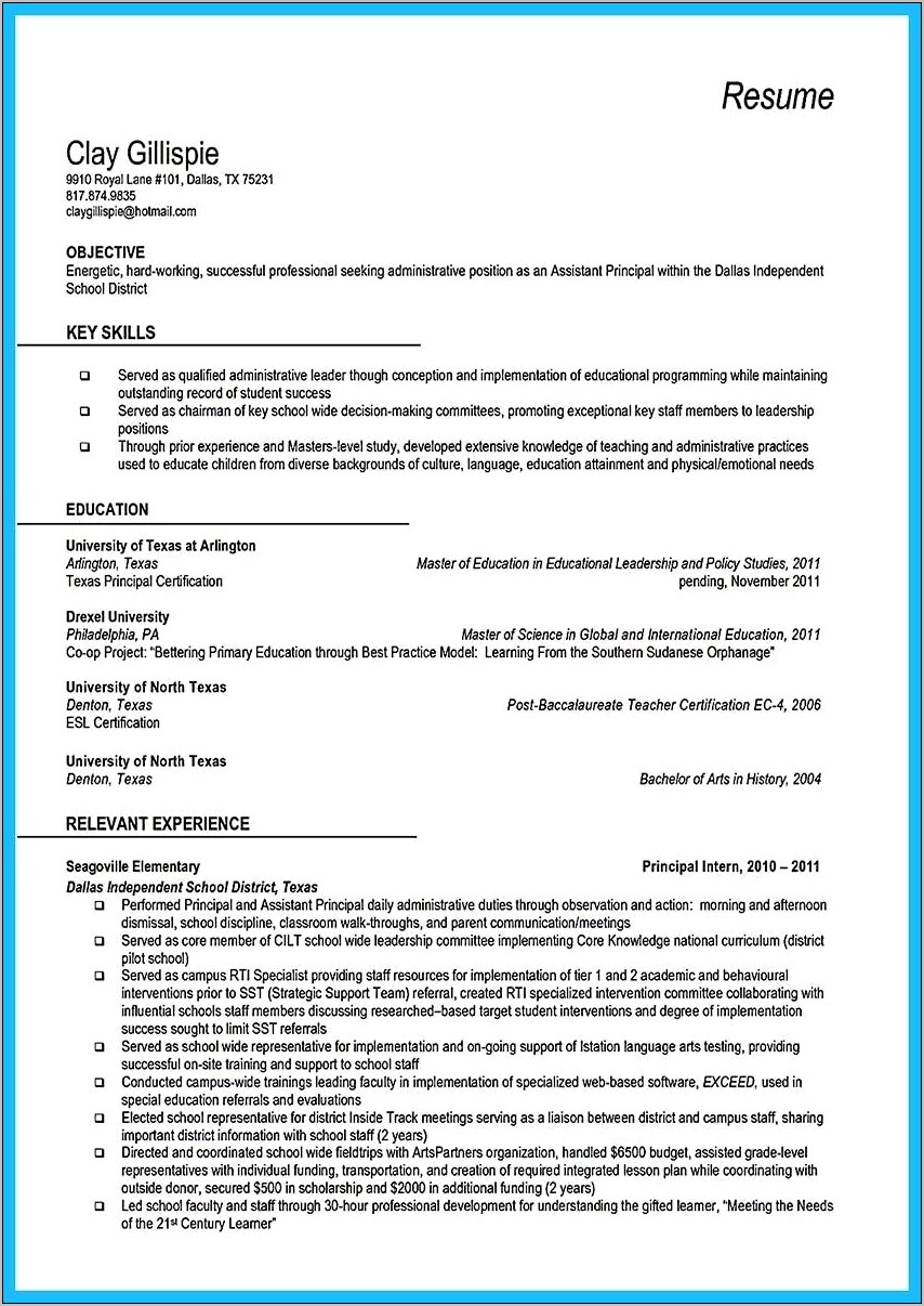 Resume Characteristics Of A School Administrator