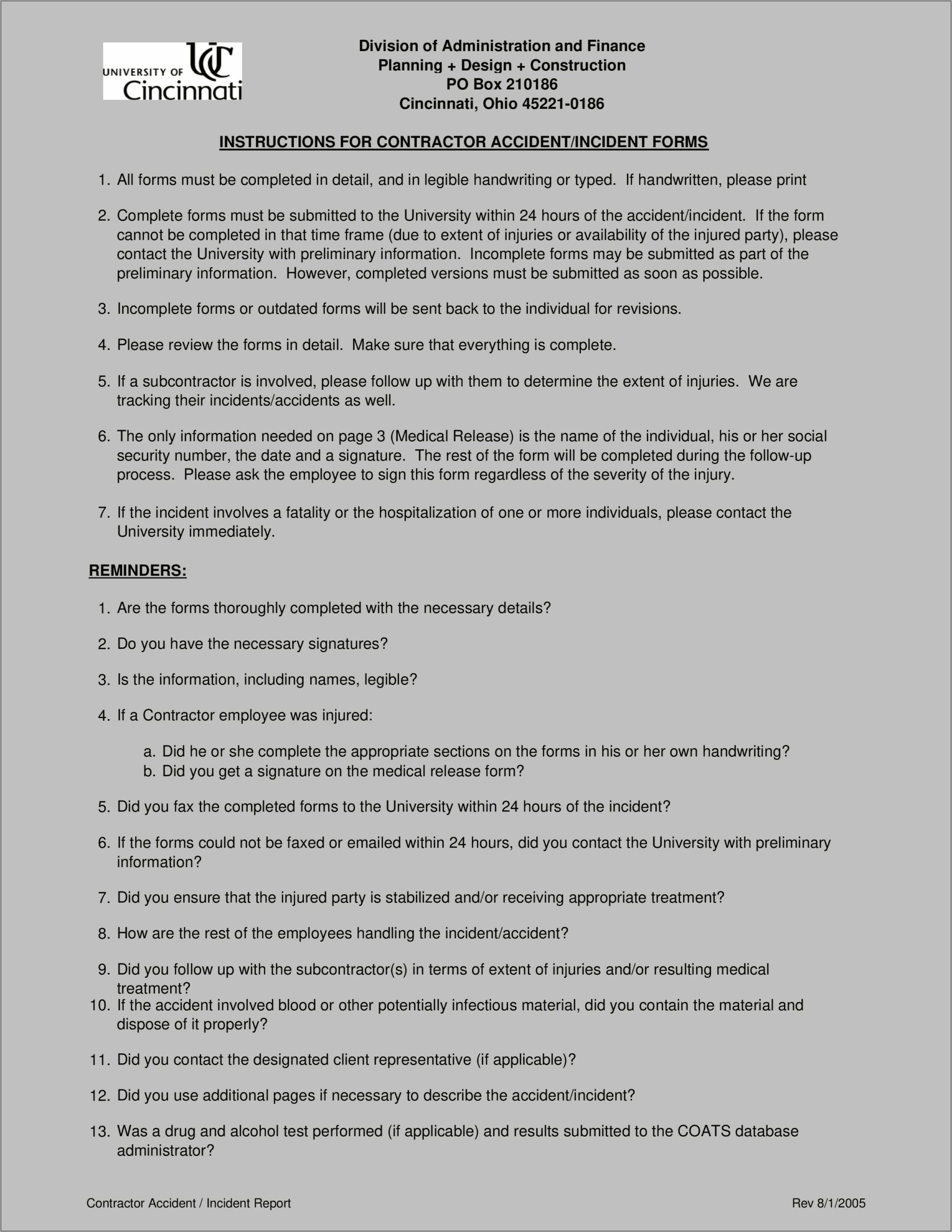 Resume Construction Site Incident Report Sample