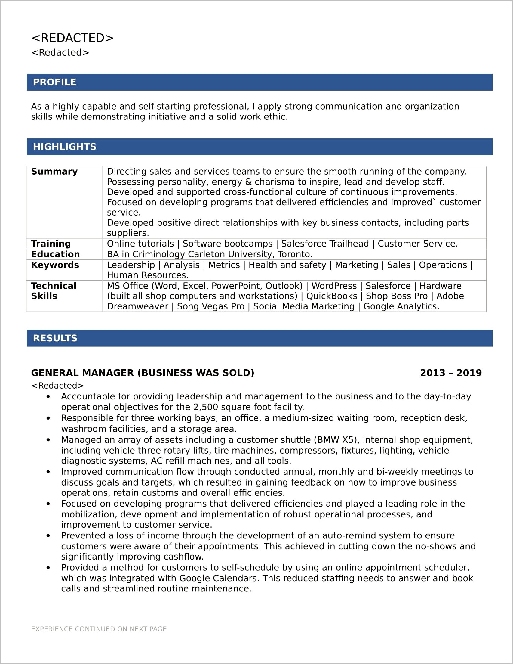 Resume Continuing Experience On Next Page