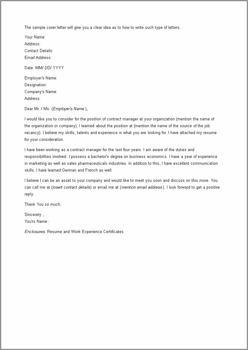 Resume Cover Letter Atachment Or Enclosures