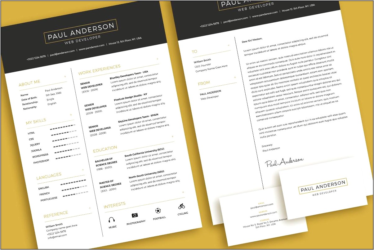 Resume Cover Letter Business Card Templates