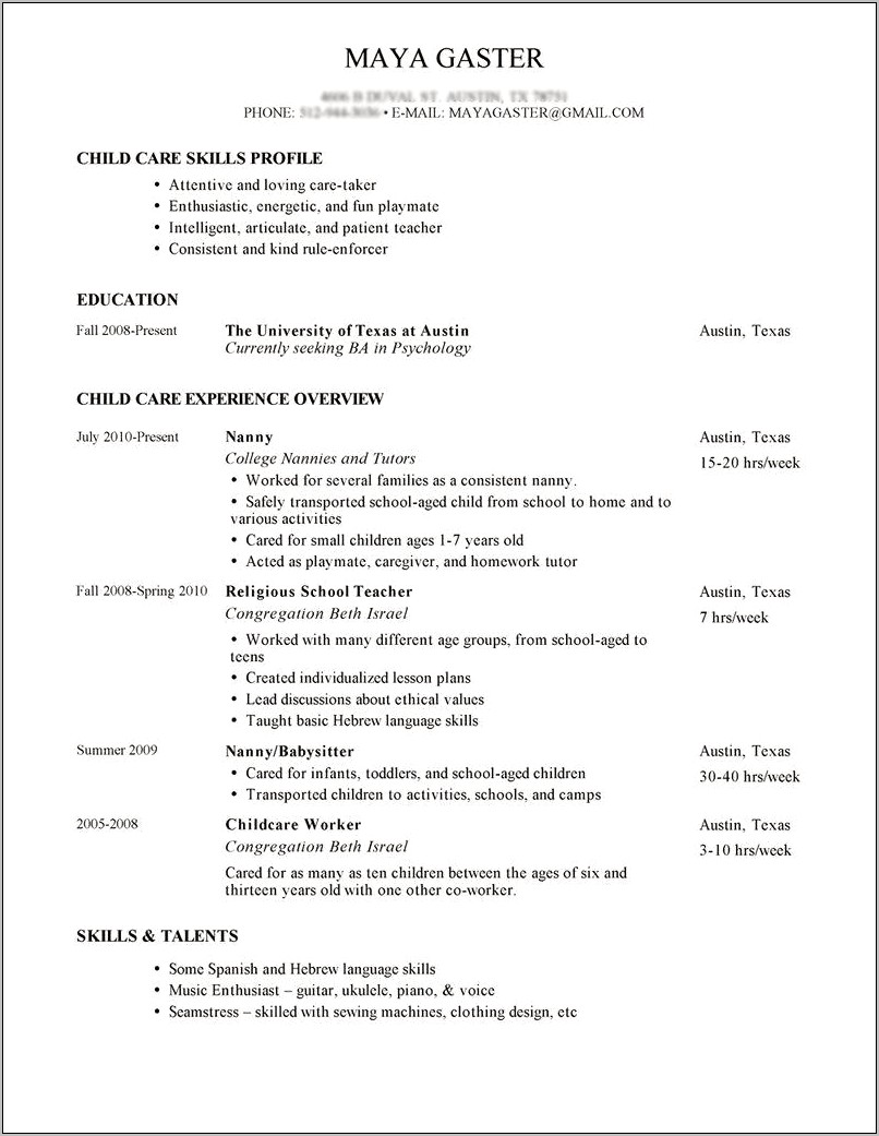Resume Cover Letter Day Care Example