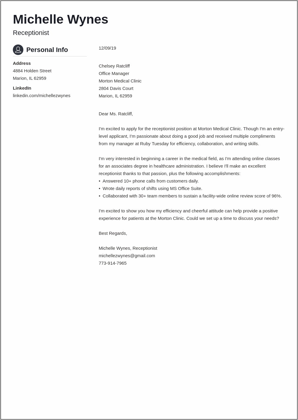 Resume Cover Letter Example For Healthcare