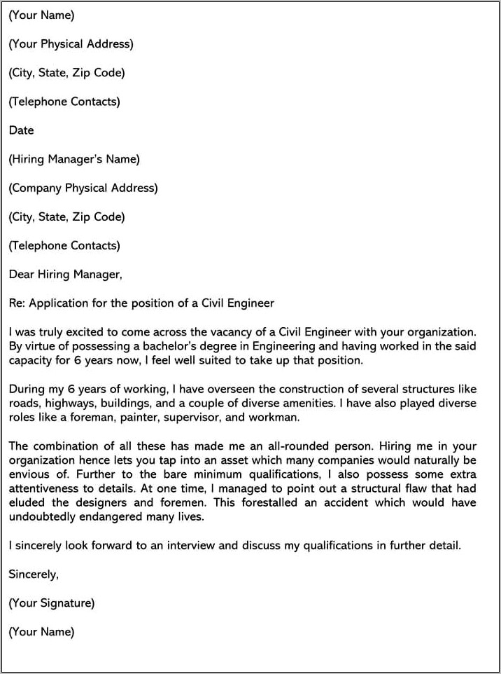 Resume Cover Letter Examples For Civil Engineers