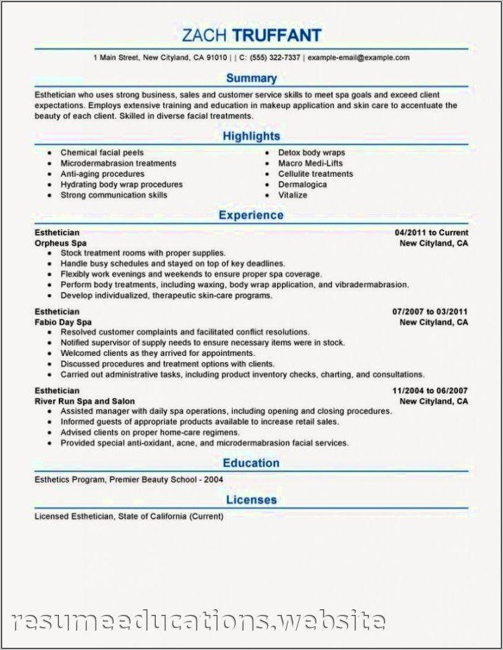 Resume Cover Letter Examples For Estheticians