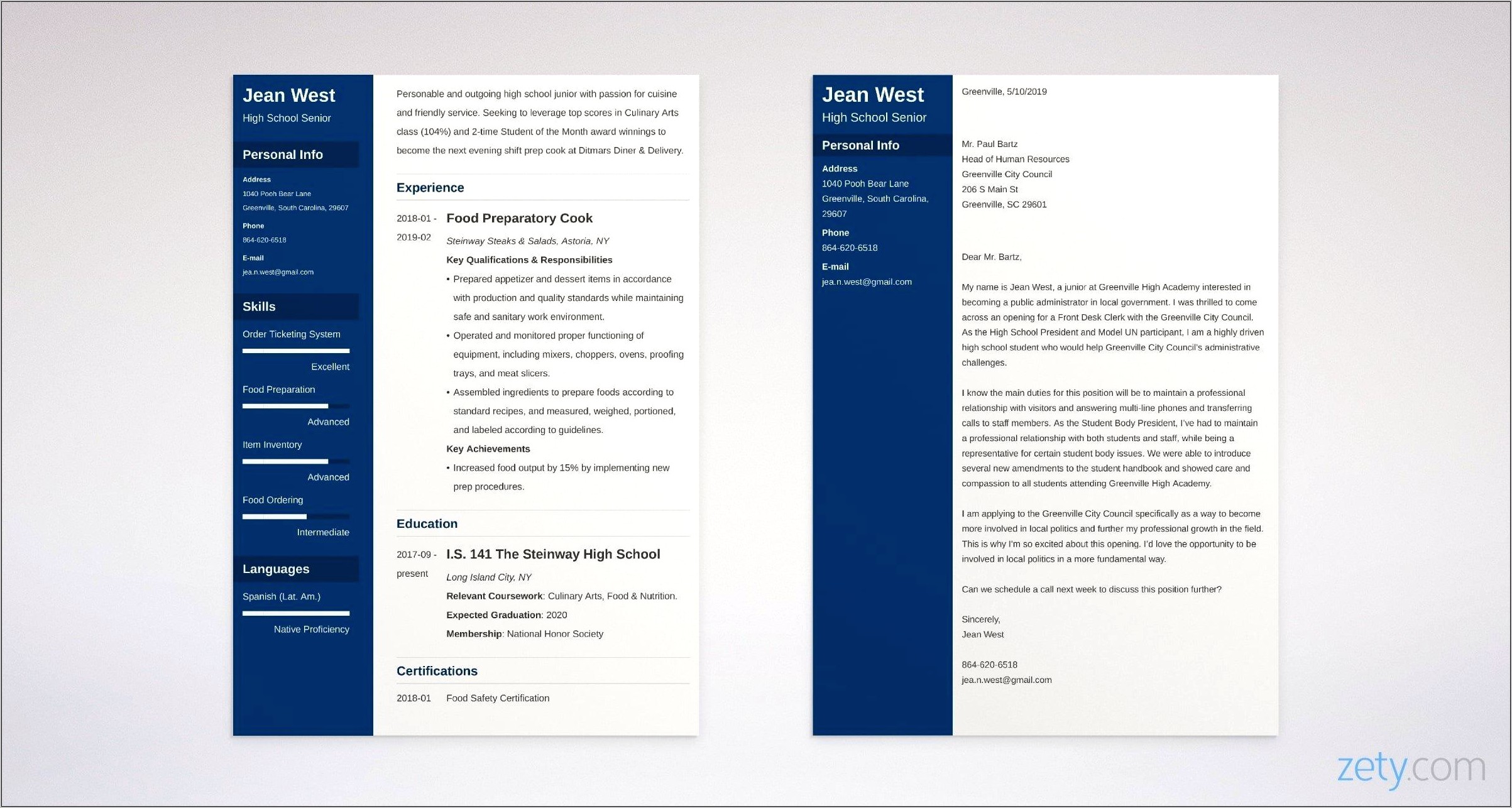 Resume Cover Letter Examples For High School Students