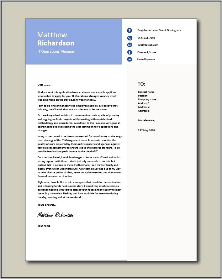 Resume Cover Letter Examples Operations Manager