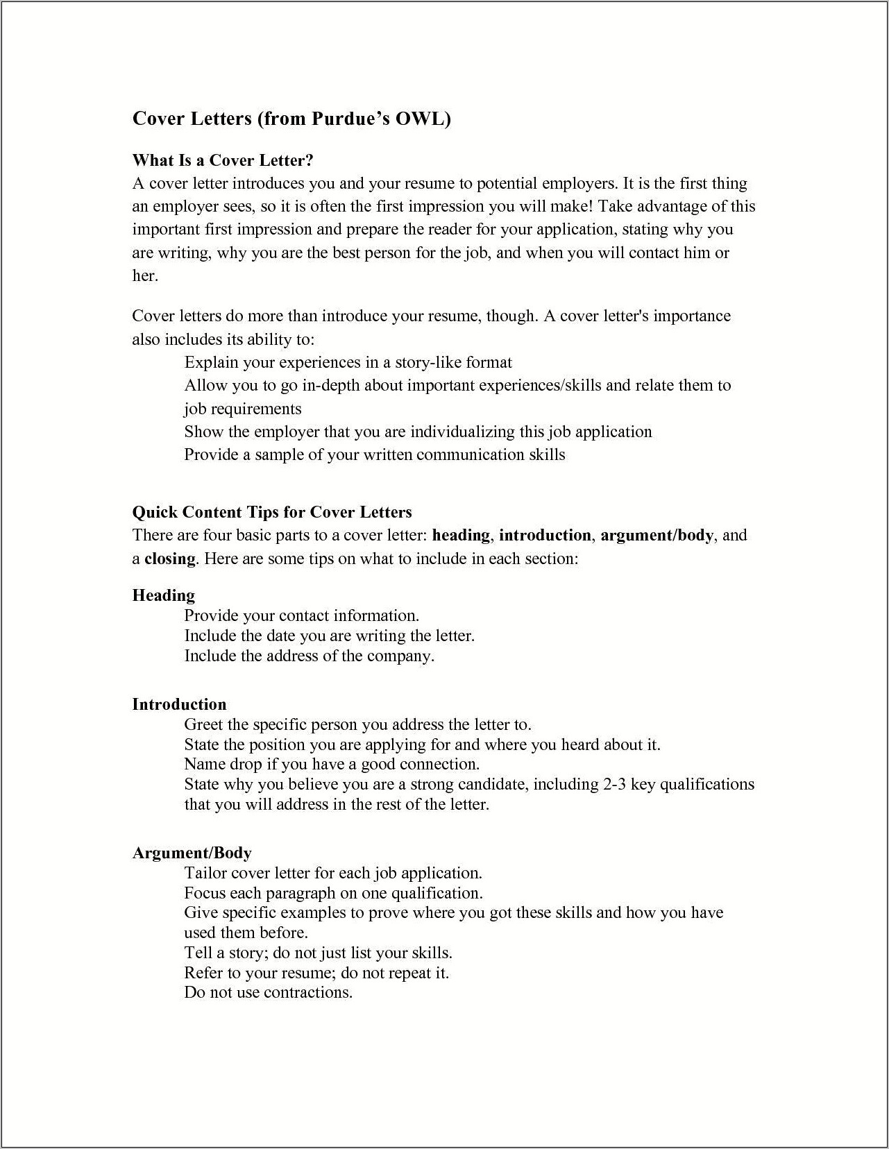 Resume Cover Letter Examples Purdue Owl