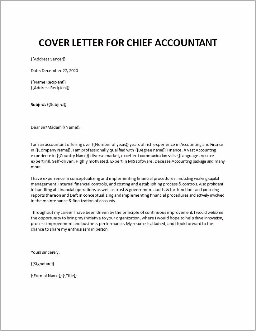 Resume Cover Letter For Accounting Manager Position