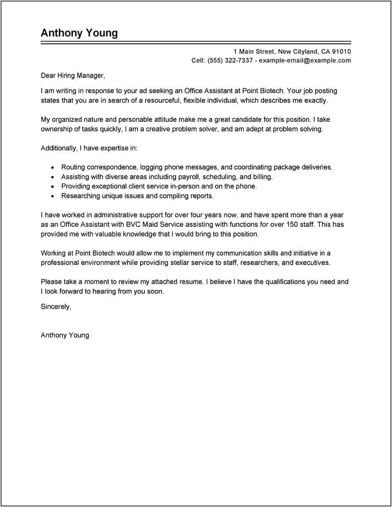 Resume Cover Letter For Bookkeeper Admin Assistant