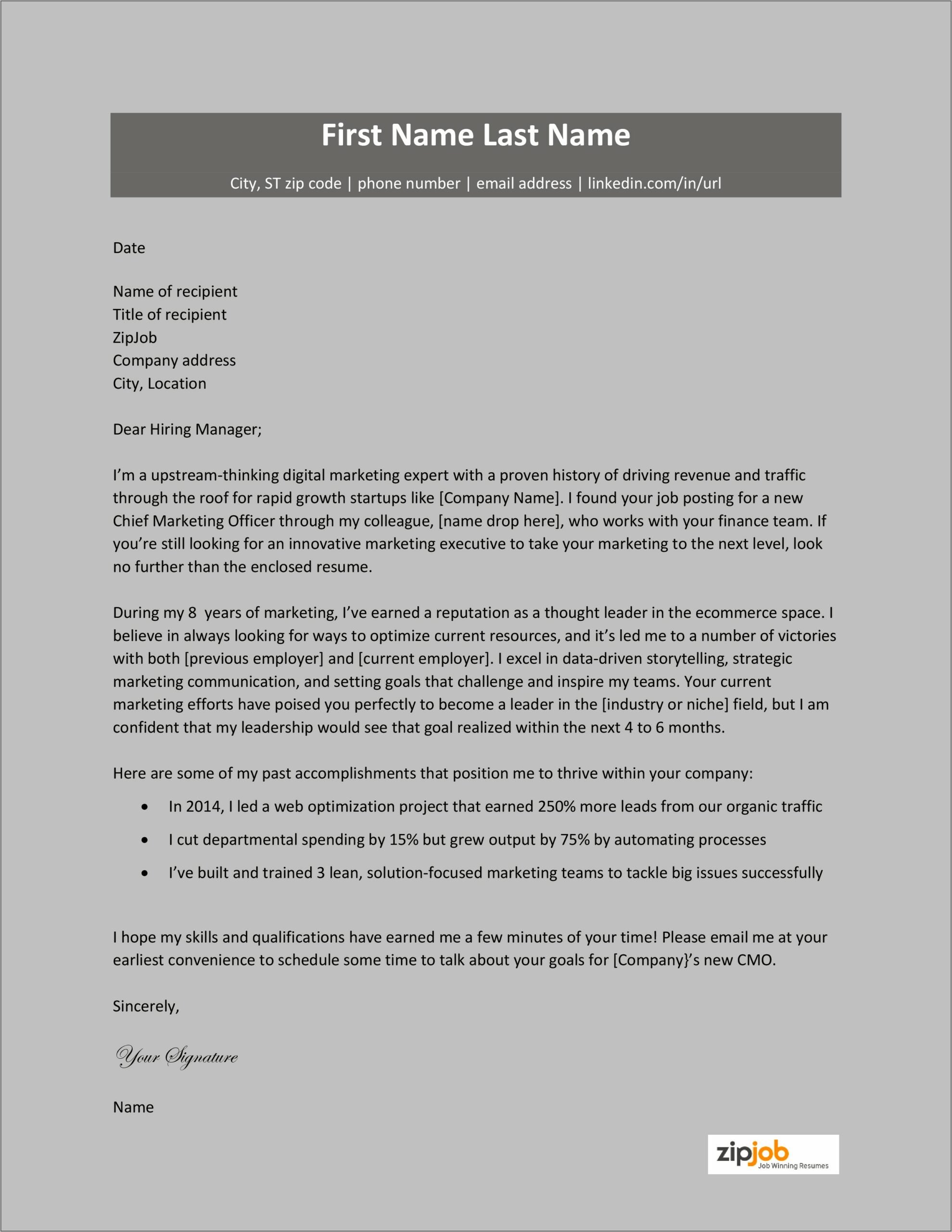 cover letter to current employer
