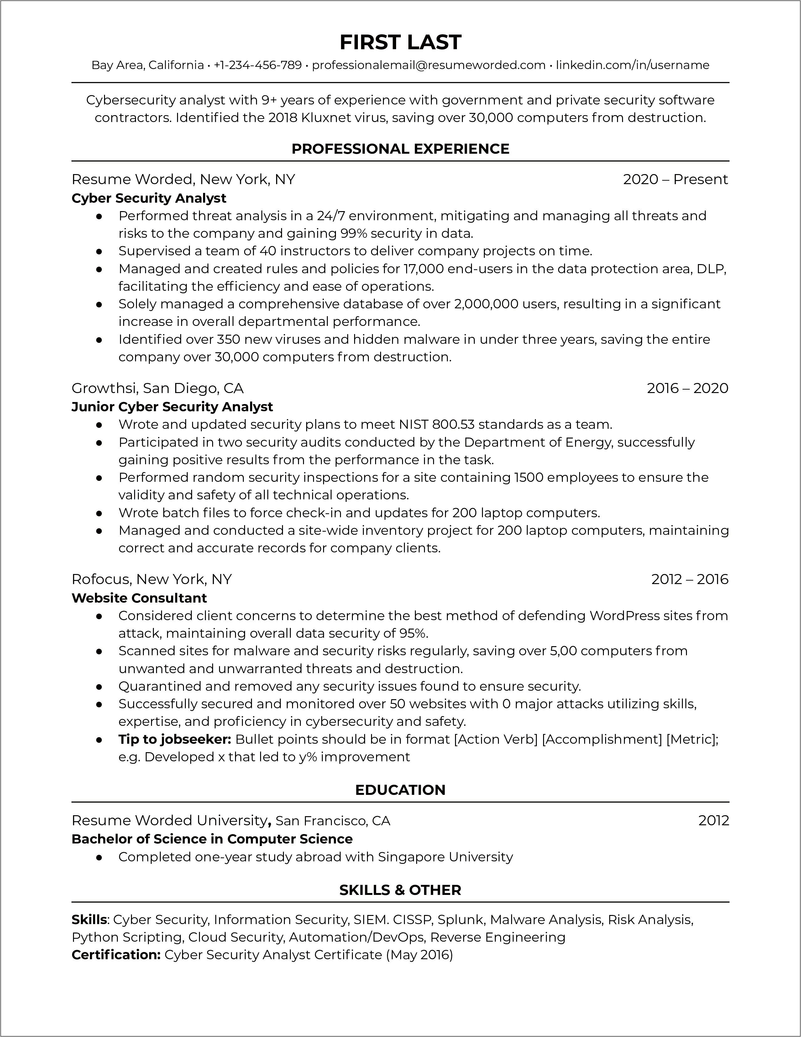 Resume Cover Letter For Cyber Security In College