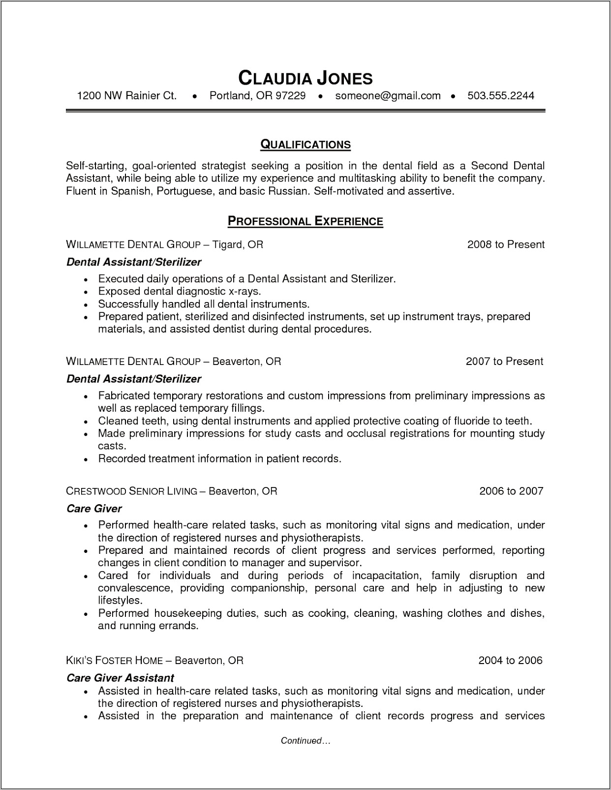 Resume Cover Letter For Dental Assistant No Experience